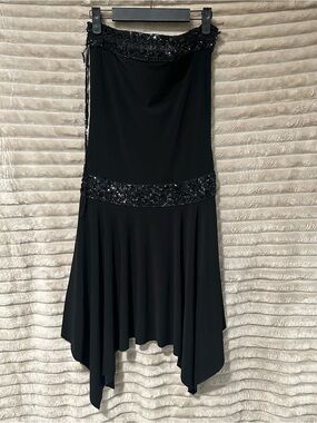 Vintage black sequin Asymmetrical strapless flapper dress